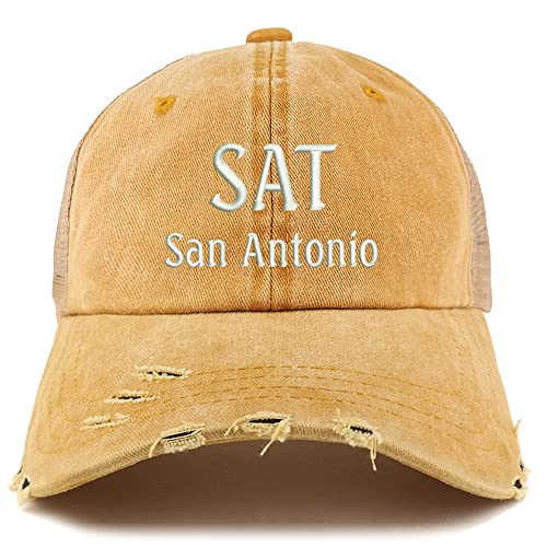 Trendy Apparel Shop SAN San Antonio Embroidered Frayed Bill Trucker Mesh Back Cap