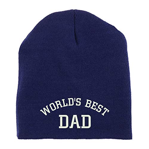 Trendy Apparel Shop World's Best Dad Embroidered Made in USA Short Acrylic Knit Winter Beanie Hat