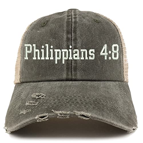 Trendy Apparel Shop Philippians 4:8 Frayed Bill Trucker Mesh Back Cap