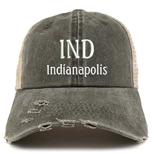 Trendy Apparel Shop IND Indianapolis Embroidered Frayed Bill Trucker Mesh Back Cap