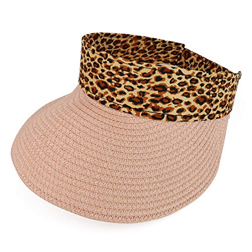 Trendy Apparel Shop Leopard Print Headband Paper Braid Adjustable Sun Visor Hat