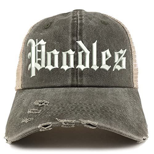 Trendy Apparel Shop Old English Poodles Frayed Bill Trucker Mesh Back Cap