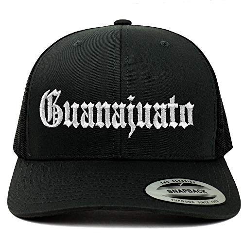 Trendy Apparel Shop Old English Guanajuato White Embroidered Retro Trucker Mesh Cap