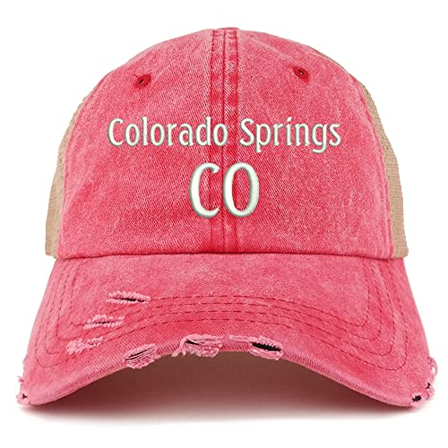 Trendy Apparel Shop Colorado Springs CO Embroidered Frayed Bill Trucker Mesh Back Cap