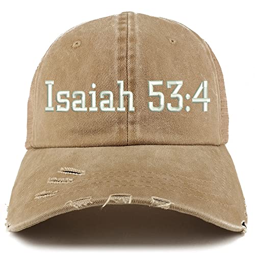 Trendy Apparel Shop Isaiah 53:4 Frayed Bill Trucker Mesh Back Cap
