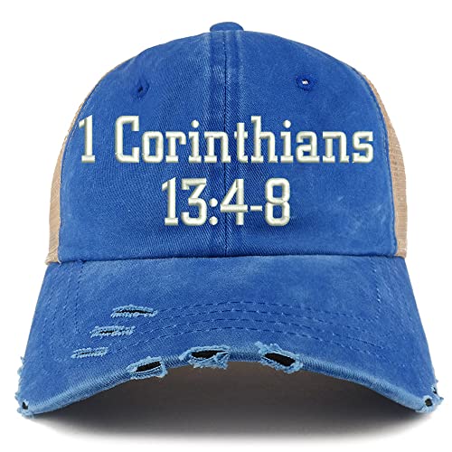 Trendy Apparel Shop 1 Corinthians 13:4-8 Frayed Bill Trucker Mesh Back Cap
