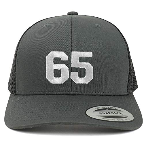 Trendy Apparel Shop Number 65 White Thread Embroidered Retro Trucker Mesh Cap