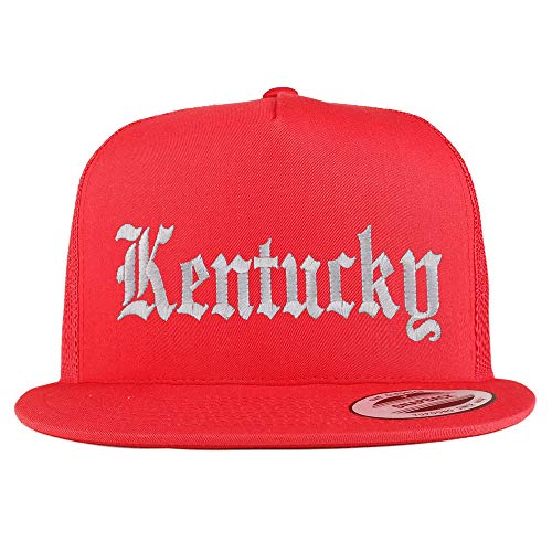 Trendy Apparel Shop Kenturky State Old English 5 Panel Flatbill Trucker Mesh Cap