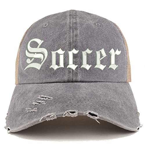Trendy Apparel Shop Old English Soccer Frayed Bill Trucker Mesh Back Cap