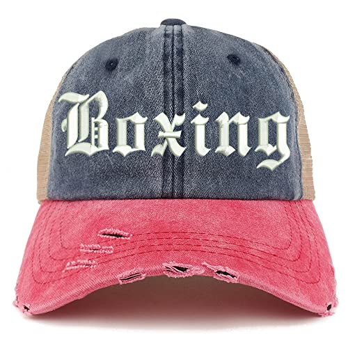 Trendy Apparel Shop Old English Boxing Frayed Bill Trucker Mesh Back Cap
