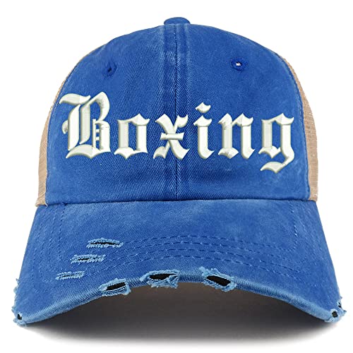 Trendy Apparel Shop Old English Boxing Frayed Bill Trucker Mesh Back Cap