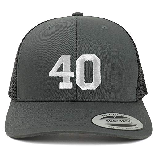 Trendy Apparel Shop Number 40 White Thread Embroidered Retro Trucker Mesh Cap