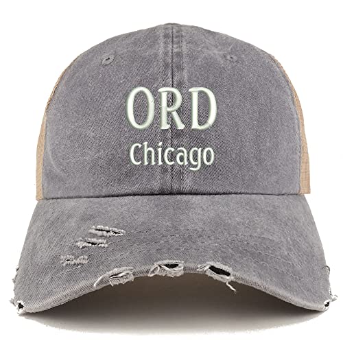 Trendy Apparel Shop ORD Chicago Embroidered Frayed Bill Trucker Mesh Back Cap