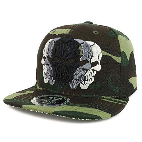 Trendy Apparel Shop Scary Multi Skulls Embroidered Flatbill Cotton Snapback Cap