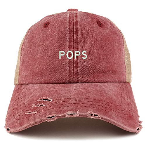Trendy Apparel Shop Pops Embroidered Washed Front Mesh Back Frayed Bill Cap