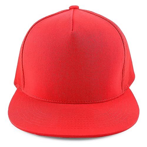 Trendy Apparel Shop Plain Structured 5 Panel Mesh Back Flat Bill Snapback Cap
