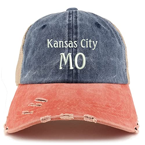 Trendy Apparel Shop Kansas City MO Embroidered Frayed Bill Trucker Mesh Back Cap