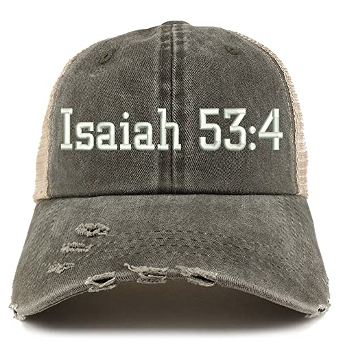 Trendy Apparel Shop Isaiah 53:4 Frayed Bill Trucker Mesh Back Cap