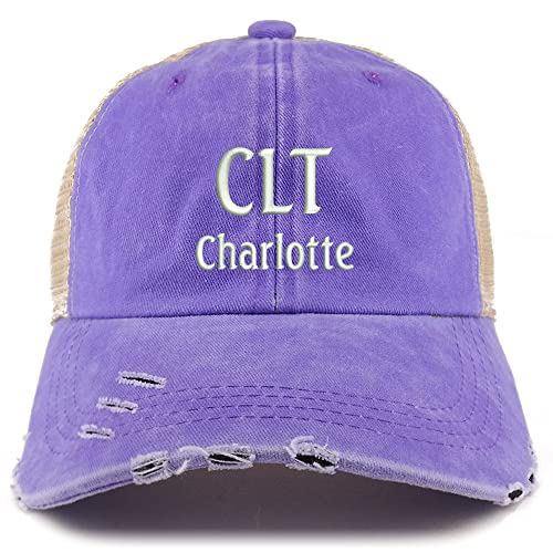 Trendy Apparel Shop CLT Charlotte Embroidered Frayed Bill Trucker Mesh Back Cap