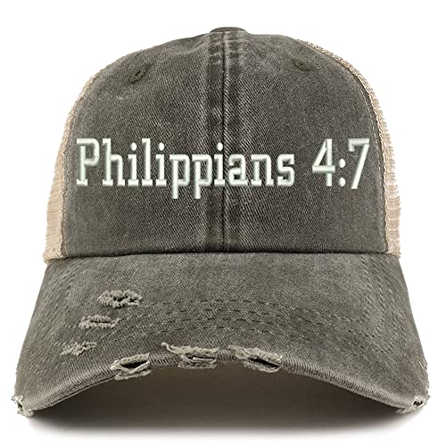 Trendy Apparel Shop Philippians 4:7 Frayed Bill Trucker Mesh Back Cap