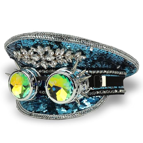 Trendy Apparel Shop Festival Party Sparkly Sequin Rhinestone Captain Hat