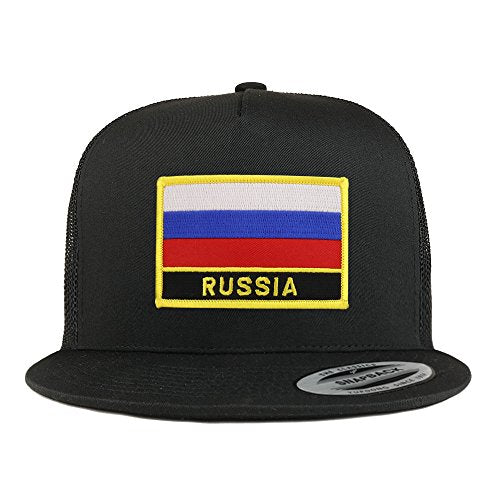 Trendy Apparel Shop Russia Flag 5 Panel Flatbill Trucker Mesh Snapback Cap