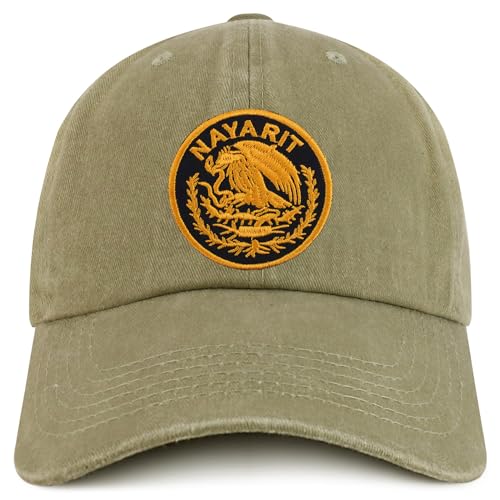 Trendy Apparel Shop Nayarit Mexico Gold Embroidered Patch Pigment Dyed Washed Baseball Cap