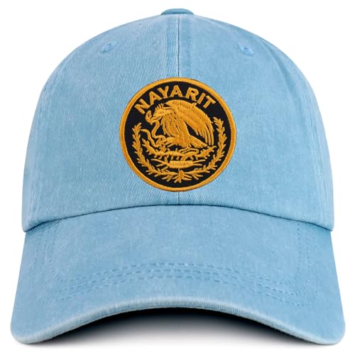 Trendy Apparel Shop Nayarit Mexico Gold Embroidered Patch Pigment Dyed Washed Baseball Cap