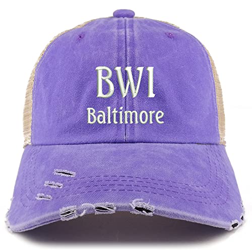 Trendy Apparel Shop BWI Baltimore Embroidered Frayed Bill Trucker Mesh Back Cap