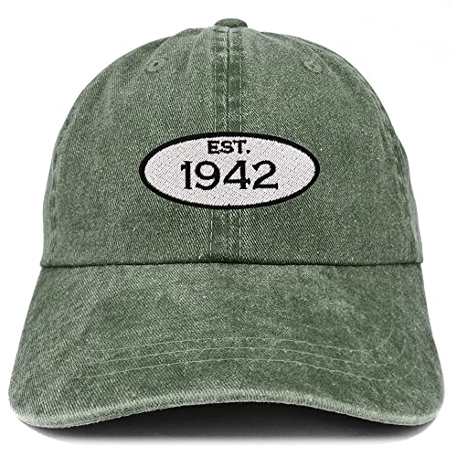 Trendy Apparel Shop Established 1942 Embroidered 82nd Birthday Gift Pigment Dyed Washed Cotton Cap