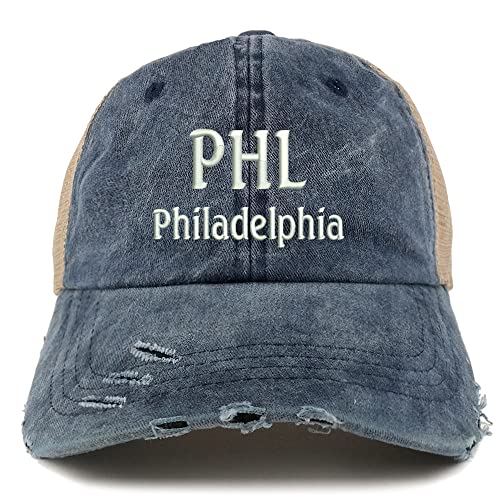 Trendy Apparel Shop PHL Philadelphia Embroidered Frayed Bill Trucker Mesh Back Cap