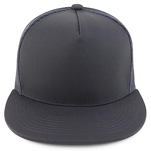 Trendy Apparel Shop Structured High Crown 5 Panel Round Flat Bill Trucker Cap