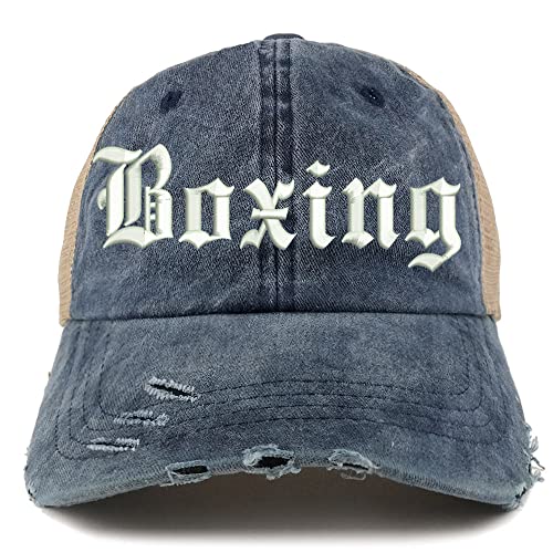 Trendy Apparel Shop Old English Boxing Frayed Bill Trucker Mesh Back Cap