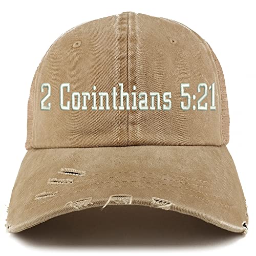 Trendy Apparel Shop 2 Corinthians 5:21 Frayed Bill Trucker Mesh Back Cap
