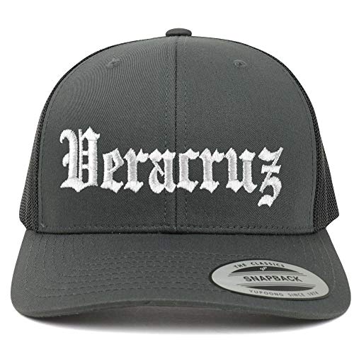 Trendy Apparel Shop Old English Veracruz White Embroidered Retro Trucker Mesh Cap