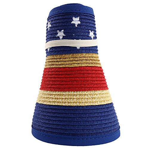 Trendy Apparel Shop UPF 50+ Women's American Flag Paper Braid Wrap Rolled Visor