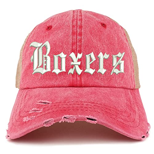 Trendy Apparel Shop Old English Boxers Frayed Bill Trucker Mesh Back Cap