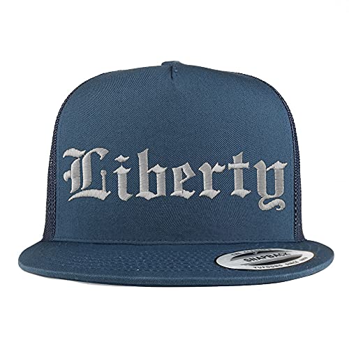 Trendy Apparel Shop Liberty Old English 5 Panel Flatbill Trucker Cap