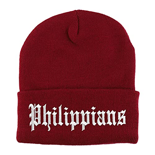 Trendy Apparel Shop Philippians Old English Embroidered Long Cuff Beanie