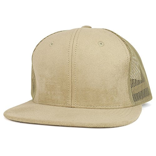 Trendy Apparel Shop Suede Plain Mesh Structured Snapback Cap with Flat Bill