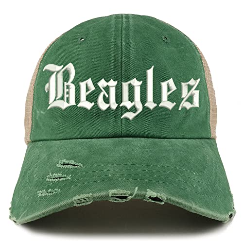 Trendy Apparel Shop Old English Beagles Frayed Bill Trucker Mesh Back Cap