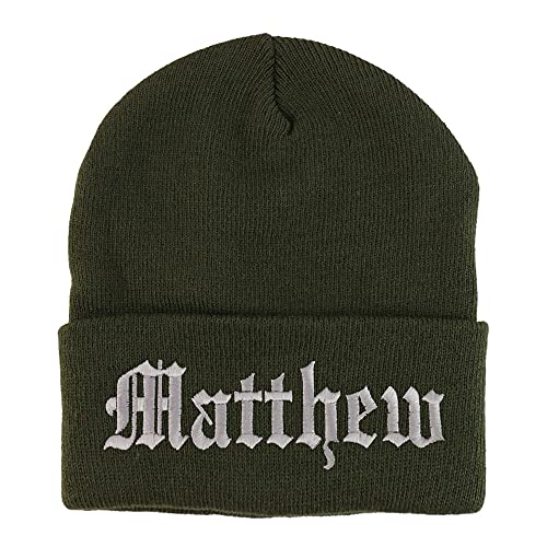 Trendy Apparel Shop Matthew Old English Embroidered Long Cuff Beanie
