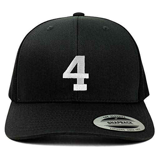 Trendy Apparel Shop Number 4 White Thread Embroidered Retro Trucker Mesh Cap