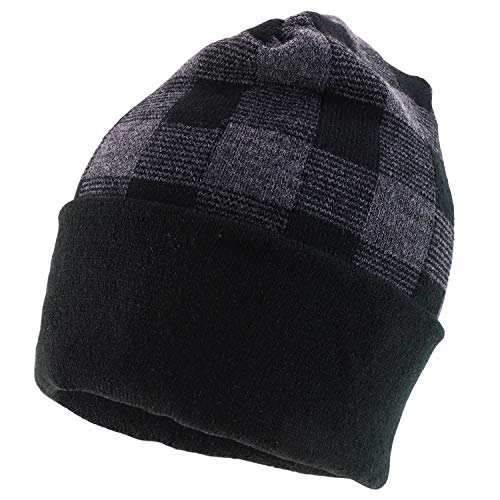Trendy Apparel Shop Made in USA Check Pattern Knit Cuffed Long Winter Beanie