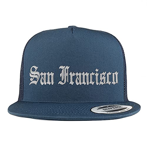 Trendy Apparel Shop San Francisco Old English 5 Panel Flatbill Trucker Cap