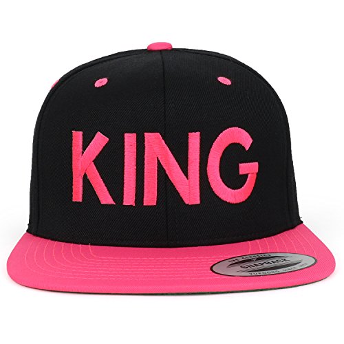 Trendy Apparel Shop King Embroidered Flat Bill 2-Tone Ball Cap