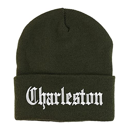 Trendy Apparel Shop Charleston Old English Embroidered Long Cuff Beanie