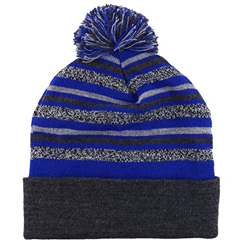 Trendy Apparel Shop Made in USA Striped Variegated Yarn Pom Pom Long Cuff Beanie