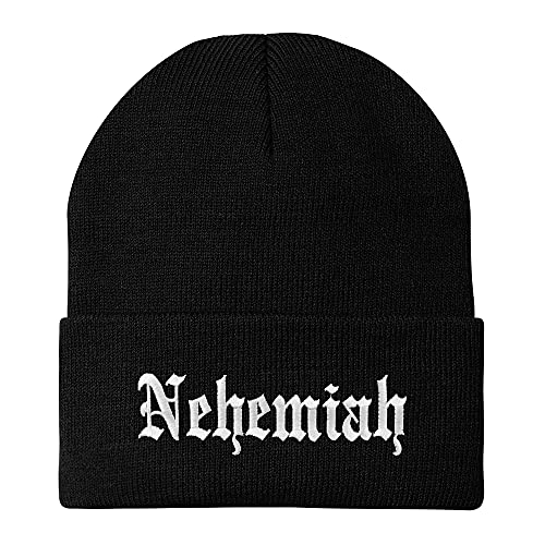 Trendy Apparel Shop Nehemiah Old English Embroidered Long Cuff Beanie