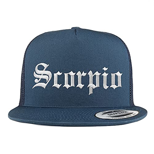 Trendy Apparel Shop Scorpio Old English 5 Panel Flatbill Trucker Cap
